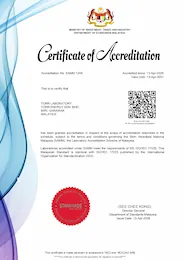 Certificate of Accreditation — Torr Laboratory (SAMM No: 1249)